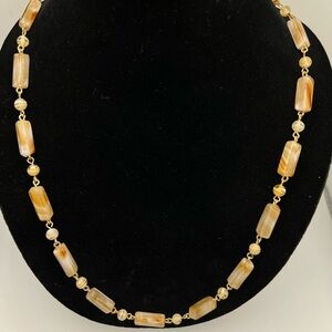 Vintage Gold Tone Marbled Glass Bead Necklace